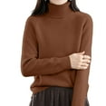 thumbnail image 5 of ManxiVoo Women's Autumn Winter Loose Knit Pullover High Neck Thermal Long Sleeve Top for Layering L Size Brown, 5 of 6