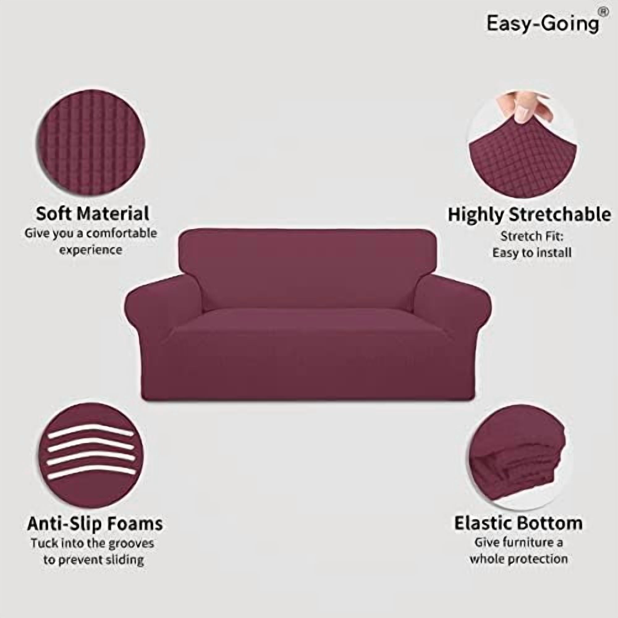 Stretch Oversized Loveseat Slipcover 1-Piece Sofa Cover Furniture Protector Couch Soft with Elastic Bottom for Kids Polyester Spandex Jacquard Fabric Small Checks ASH Rose