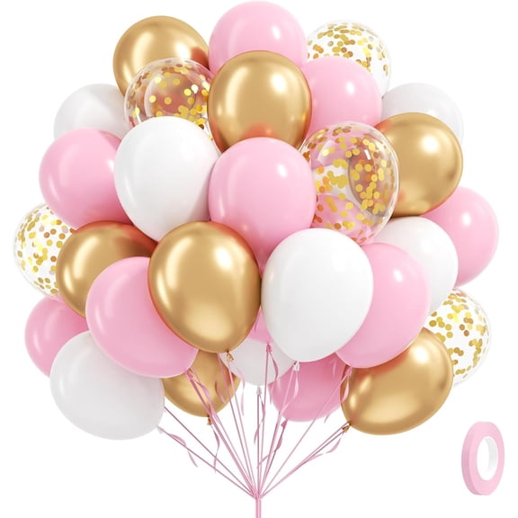 Pink and Gold Balloons, Pink and White Balloon with Metallic Gold Confetti Balloons for Party Decorations