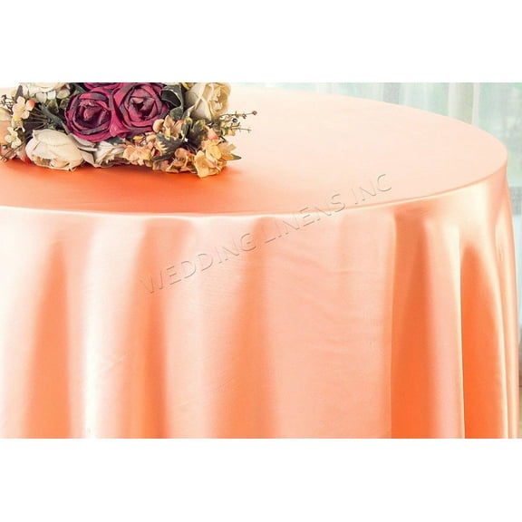 Wedding Linens Inc. 90'' Round Satin Table Cover Tablecloth - Apricot / Peach