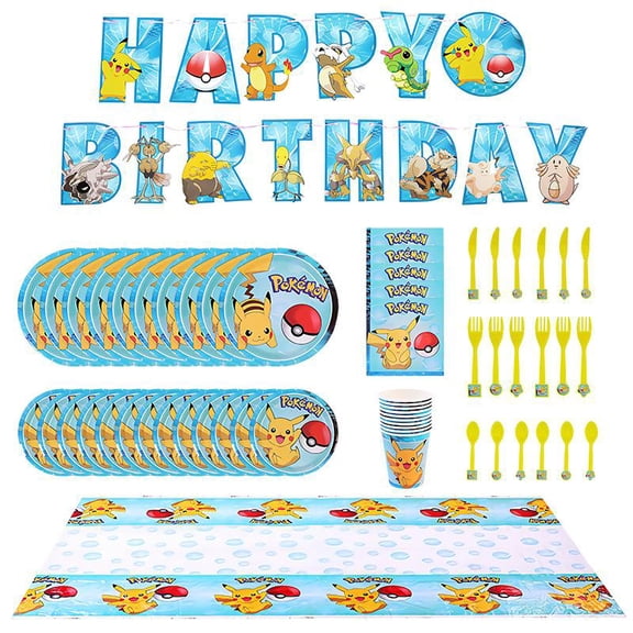 Pikachu Party Supplies Includes,Table Cloth , Banner
