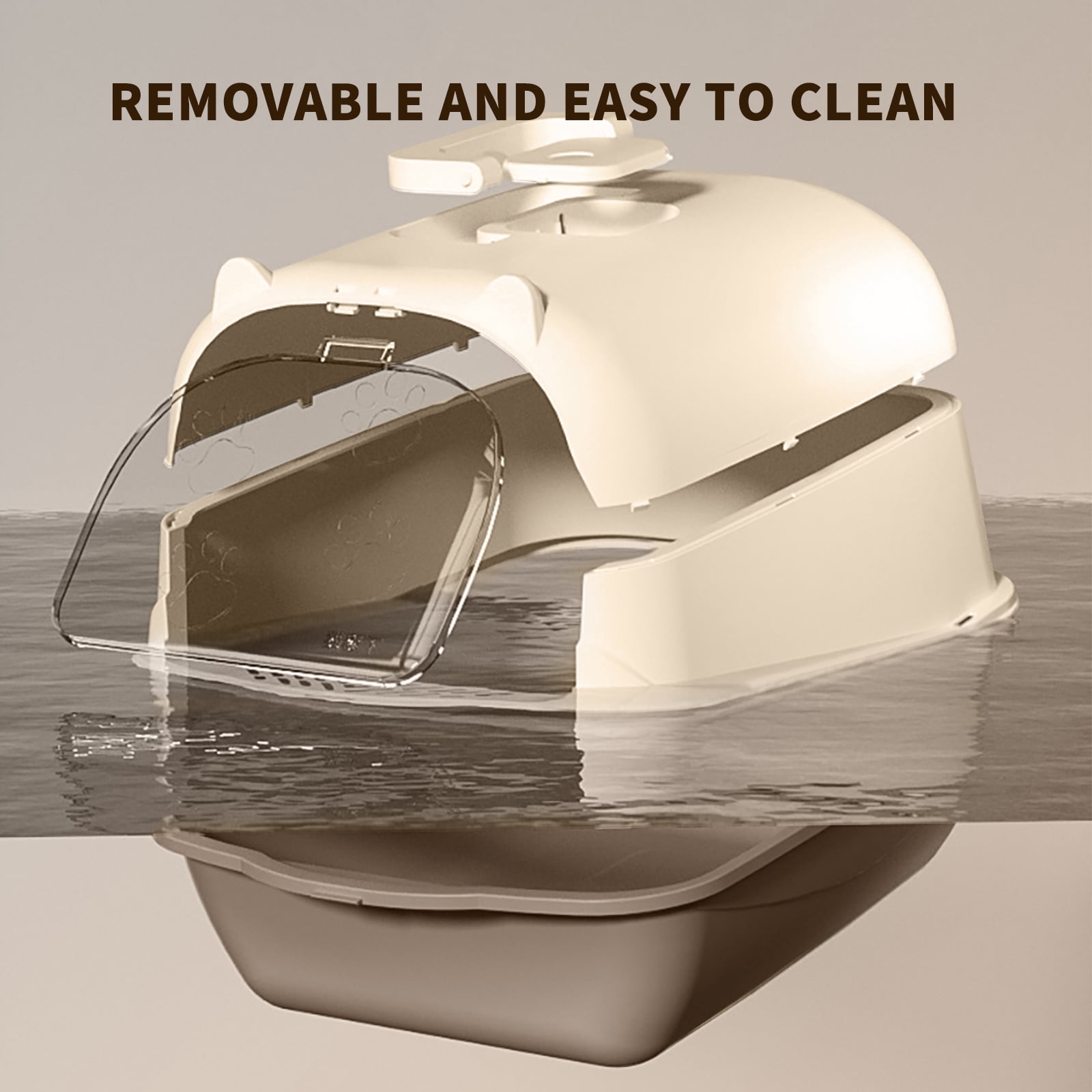 Open Design Cat Litter Box, Spacious Transparent Litter Box with Cleaning Scoop, Stylish Durable for Cats of All Sizes