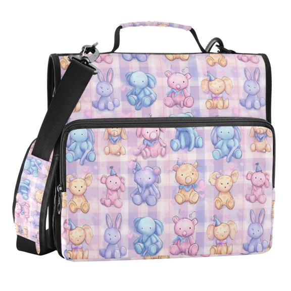 Zipper Binder Cute and Playful Little Animals 1.5 Inch Binder Folder Bag with Shoulder Strap and Handle