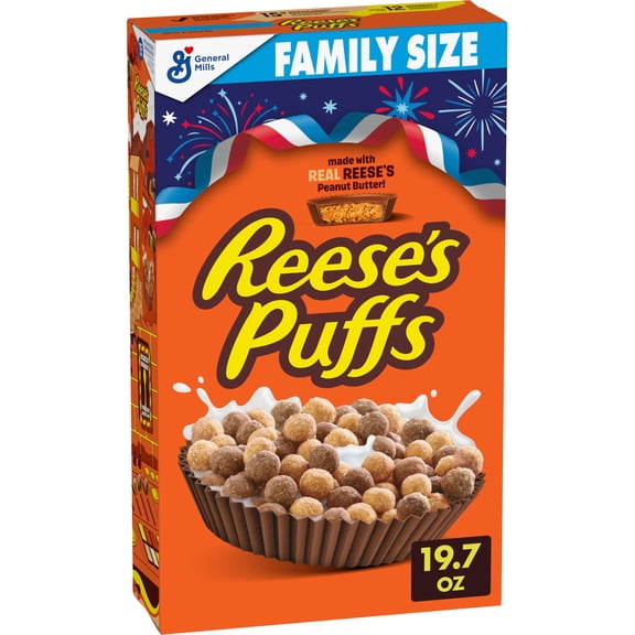 REESE'S PUFFS Breakfast Cereal, Chocolatey Peanut Butter Cereal, Family Size, 19.7 oz