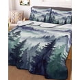 thumbnail image 3 of Quilts Twin Size Bedding Set, Dark Purple Forest Lightweight Quilted Comforter, Watercolor Clouds Trees Mountain Soft Reversible Bedspread Coverlet with Pillow Covers for All Season, 68" x 86", 3 of 7