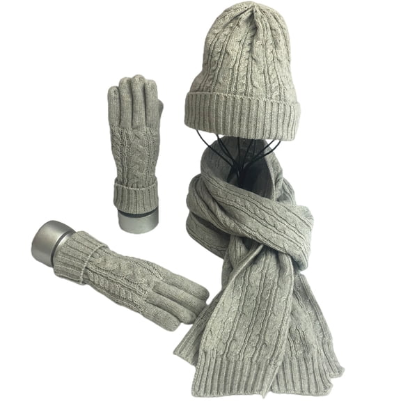 comerut 3Pcs/Set Ear Protection Full Finger Scarf Hat Gloves Set High Density Twist Solid Color Knitted Scarf Hat Gloves for Hiking