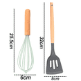 thumbnail image 2 of 2 utensilios de cocina antiadherentes del silicón del PCS fijados para el hogar o la comida campestre, mango de madera a prueba de calor, 2 of 5