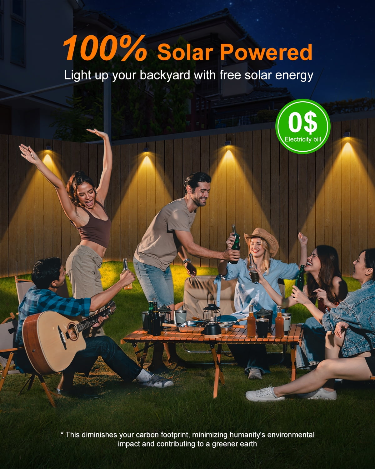 16 Pack Decorative Solar Powered Fence Lights Outdoor Waterproof with Warm White LED Spot Lens, for Outside Wall, Deck, Patio, Yard, Rail, Garage, Pool