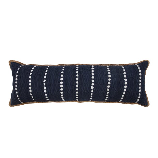 LR Home Riley Striped Jute Bordered Lumbar Throw Pillow, Navy Blue