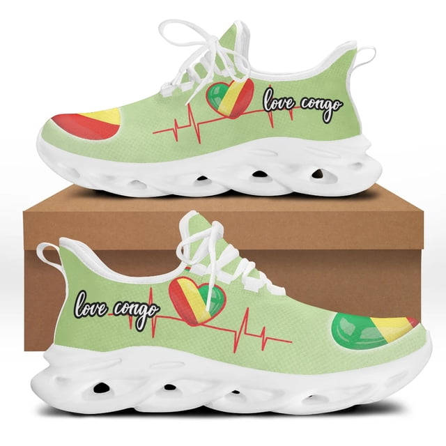 Zapatillas deportivas gruesas de malla con estampado de la bandera de la República del Congo, con cordones, informales, vulcanizadas, para caminar