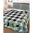 thumbnail image 3 of Quilts King Size, Sage Green Eucalyptus Soft Comforter Bedding Set for Bed, Spring Leaves Black White Plaid Lightweight Quilted Bedspread with Pillow Cover(2 Pieces) for All Season, 96x106 Inch, 3 of 6