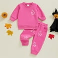 thumbnail image 2 of Baby 2 Piece Set,Toddler Baby Girl Clothes 3 6 9 12 18 24 Months Fall Outfits Solid Long Sleeve Sweatshirt Tops + Pants Set Hot Pink 6-9 Months, 2 of 7