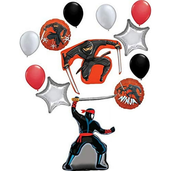 Stealth Ninja Party Supplies Birthday Balloon Bouquet Decorations 12 piece kit