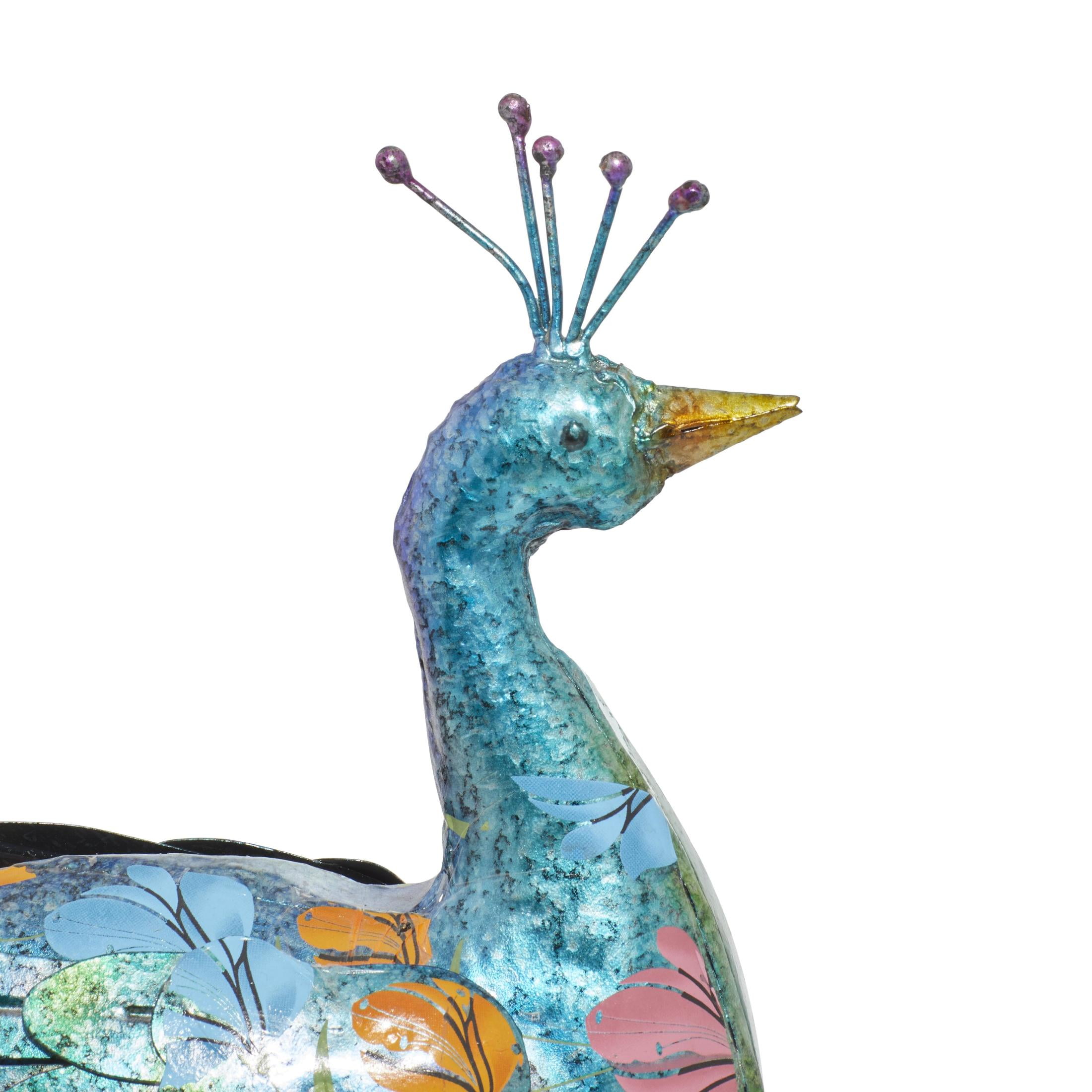 DecMode 20" Indoor Outdoor Peacock Garden Sculpture with Crystal Accents