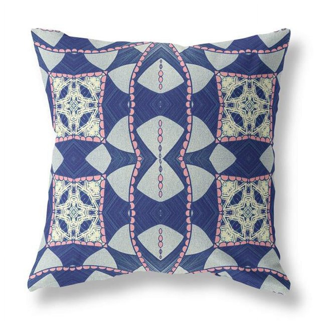 HomeRoots 411972 20 in. Cosmic Circle Boho Suede Throw Pillow, Indigo & Pink