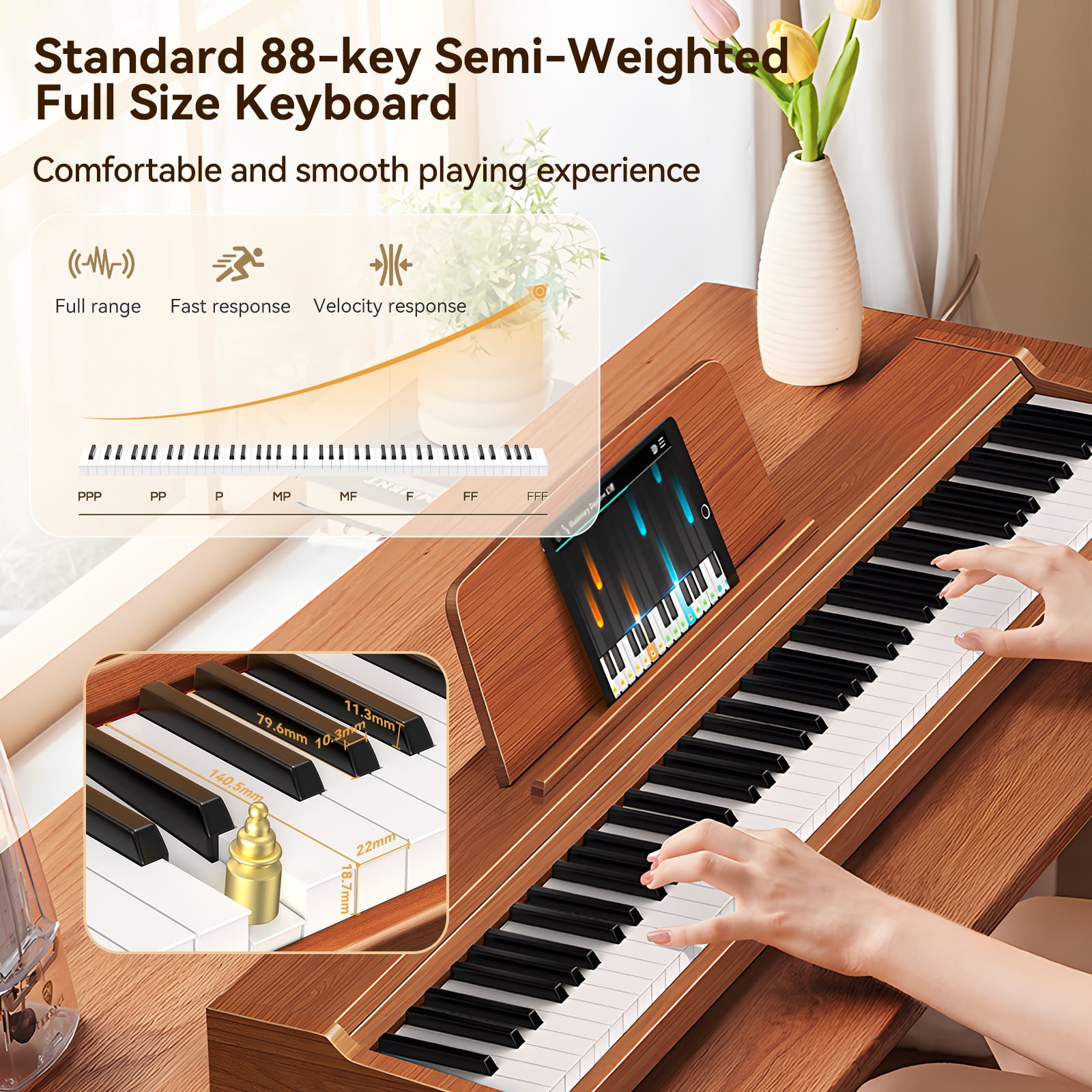 TERENCE 88 Key Piano Keyboard Digital: 88 Key keyboard Piano Semi-Weighted Full Size Premium Sound MIDI Headphone Jack Triple Pedal for Beginners to Professionals