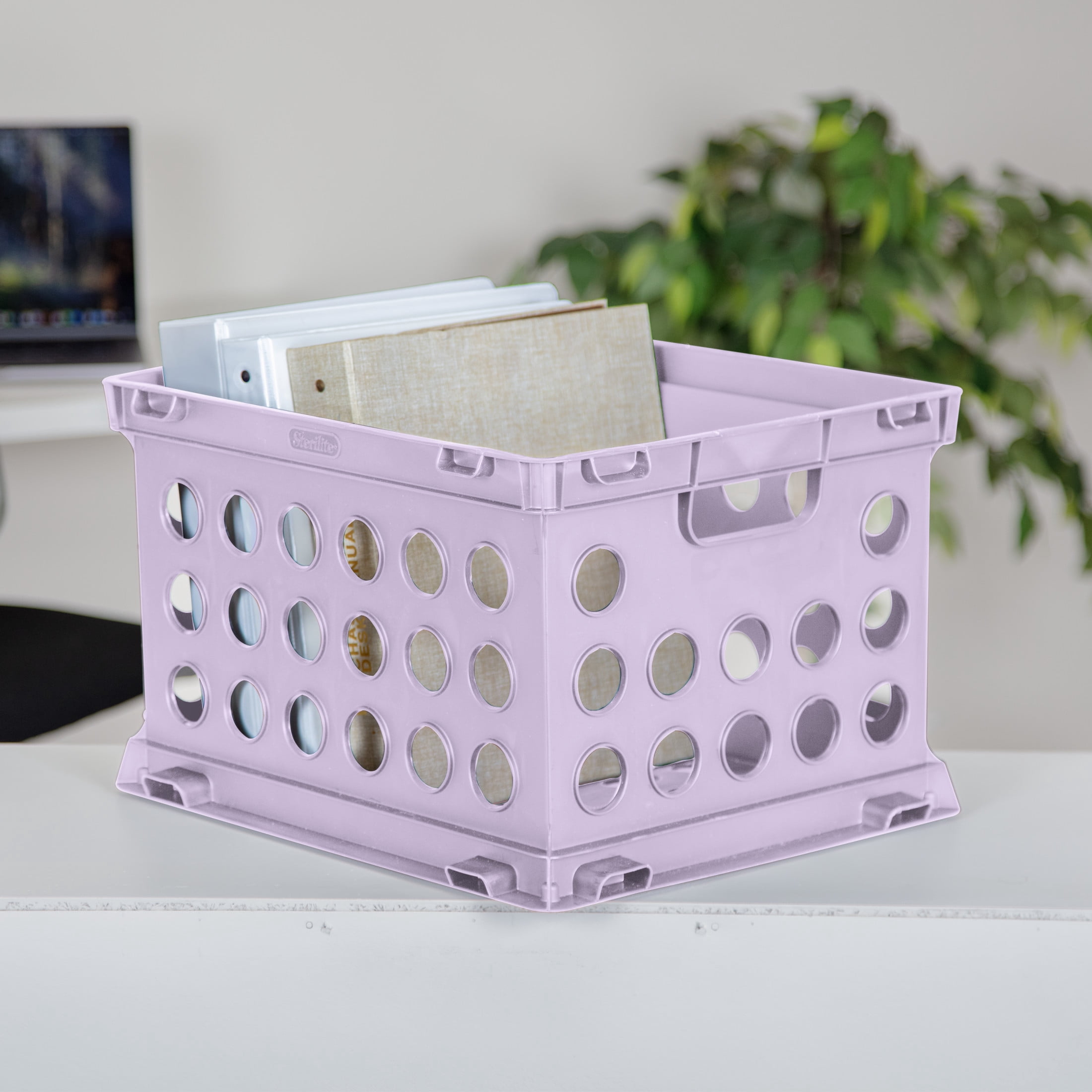 Sterilite File Crate, Versatile Plastic Storage Bin with Through Handles, Fits Letter & Legal-sized Hanging Files, Stackable, Lavender