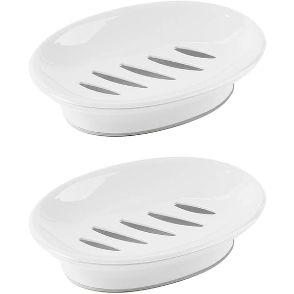 Genreen 2-Pack Soap Dish with Drain Plastic Sponge Holder Easy Cleaning Soap Saver Tray Caddy Keep Dry Stop Mushy for Shower Bathroom Kitchen(White)