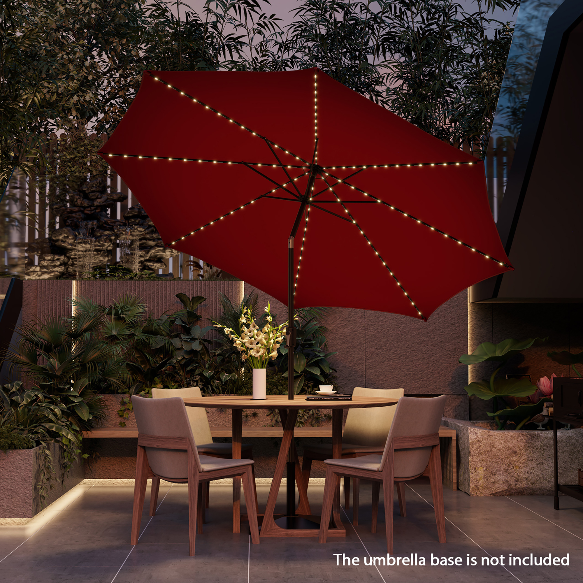 Gymax 10FT Solar Patio Umbrella 112 LED Lighted Umbrella Outdoor Table Market Umbrella Wine