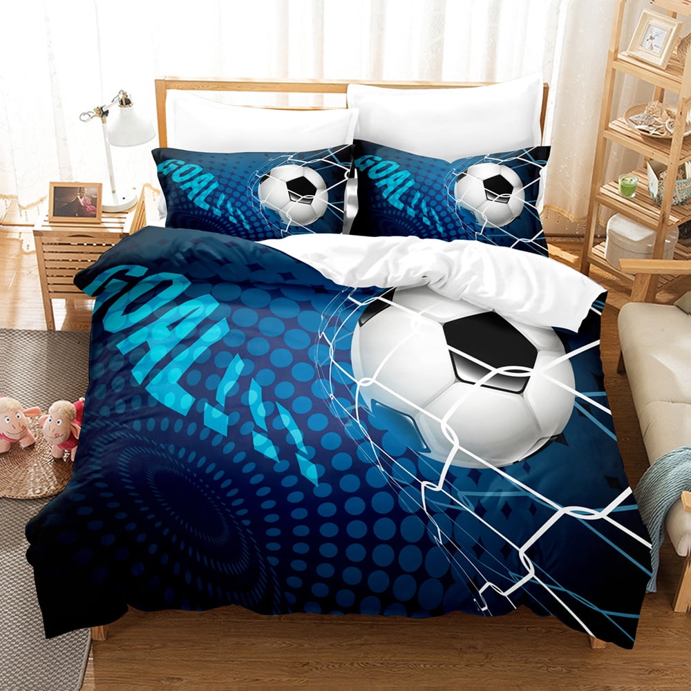 Boys Sports Duvet Cover Set,Kids Football Bedding Child Soccer Player