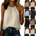 thumbnail image 2 of Women's Cotton Linen Halter Tank Tops Sleeveless Backless Side Button Cami Tops Solid Color Casual Summer Blouses,Beige ,M, 2 of 6