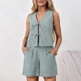 thumbnail image 2 of Women's Tie Front Vest and Shorts Set Resort Summer 2 Piece Outfit, 2 of 8