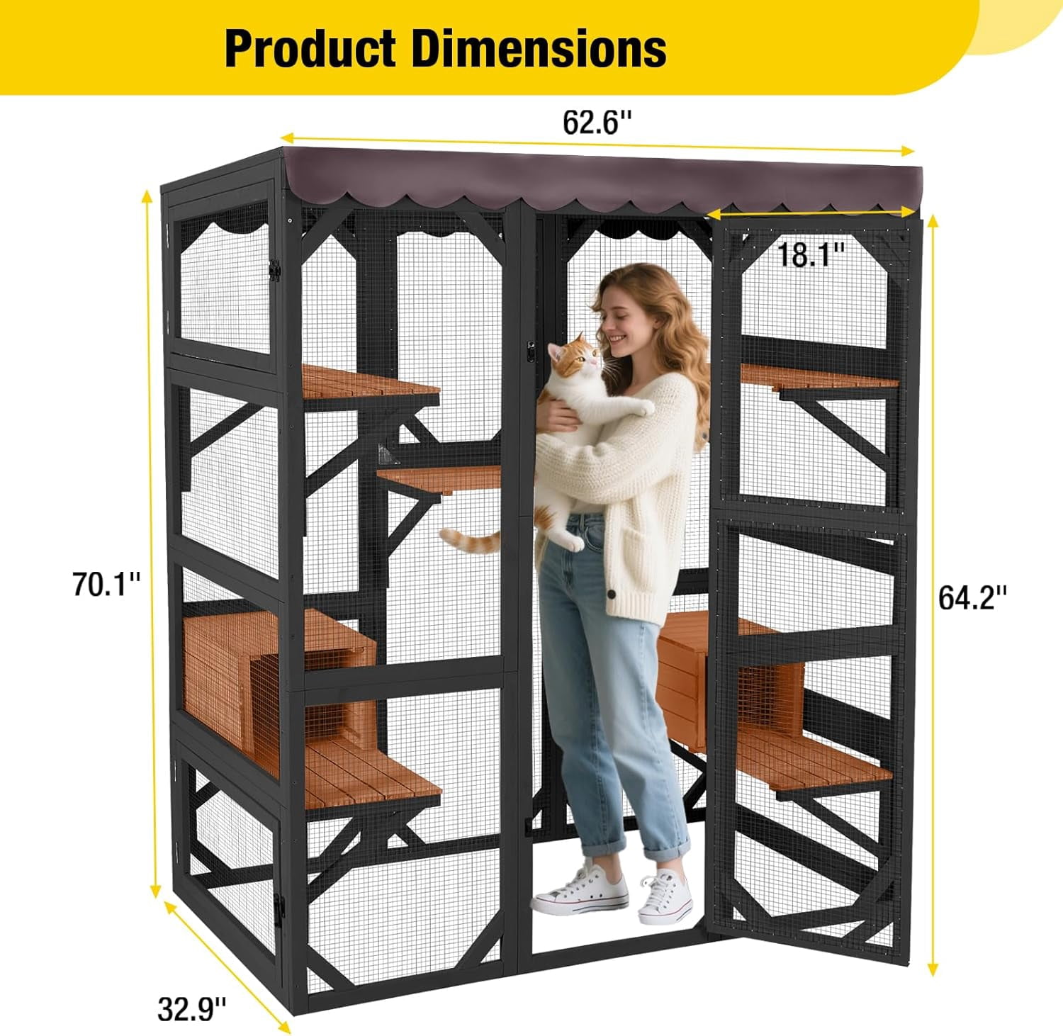 Aivituvin Catio Outdoor Cat Enclosure Large Wooden Cat Cage Condo Playpen for Multiple Cats Waterproof Cover for Indoor Outdoor (Black)