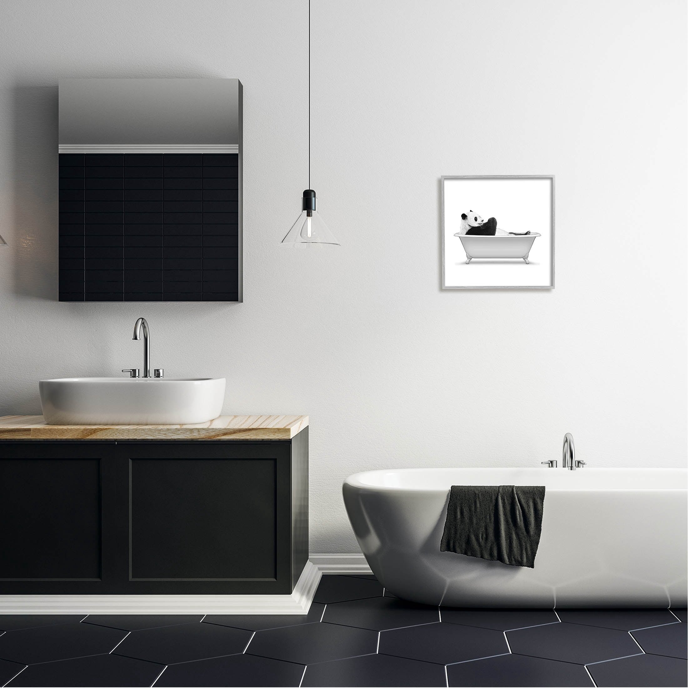 Stupell Industries Panda Bear Bathing Claw Foot Tub Graphic Art Gray Framed Art Print Wall Art, Design by Annalisa Latella