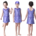 thumbnail image 5 of Flmtop Kids Girl Dots Sleeveless Mini Dress Shorts Cap Muslim Swimsuit Swimwear Set, 5 of 10