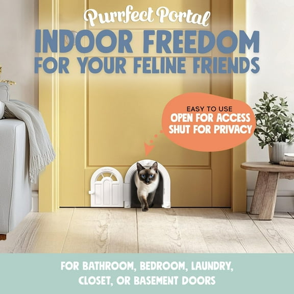 No-Flap Interior Door for Cats to 20 lbs, Easy Setup, Secured Installation, Dog Bed Friendly