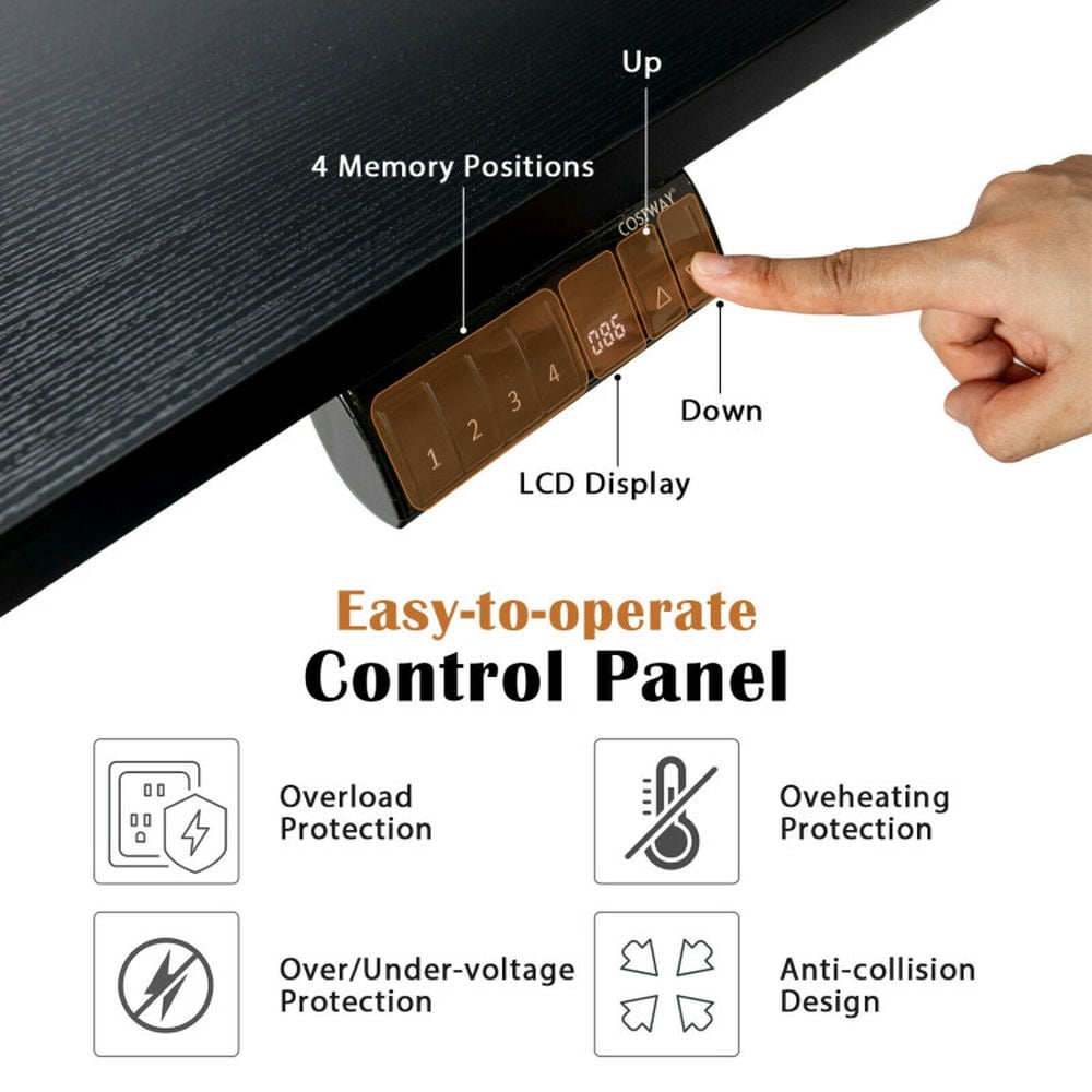 Demi Bonn L-shaped Electric Standing Desk with 4 Memory Positions and LCD Display, Small Home Office Desk Study Writing Table, Black