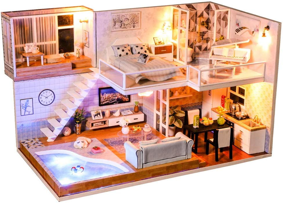 Cafe Shop Dollhouse Miniature with Furniture DIY Kit Plus 1:24 Creative Room 