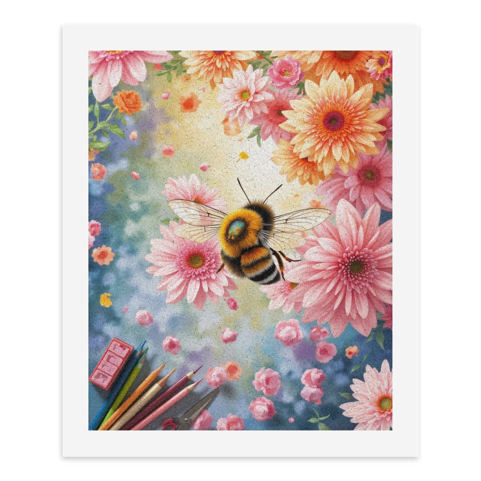 Paint By Numbers Kit for Adults Beginner - DIY Bumblebee Flowers Art Stationery Canvas Painting Kits for Adults, Frameless Paint By Number for Adults for Home Wall Decor 16x20 Inch