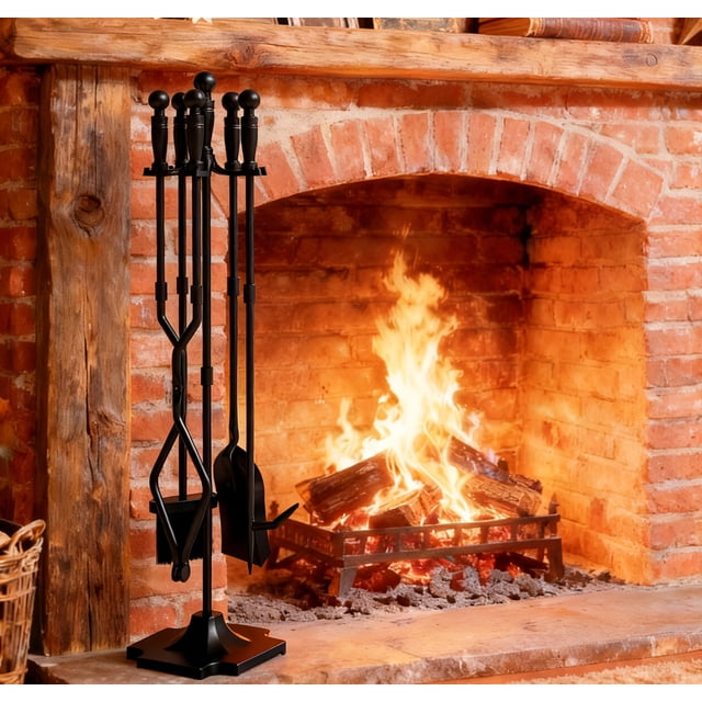 Juego de herramientas para chimenea Fire Beauty, 5 piezas, con soporte de hierro fundido