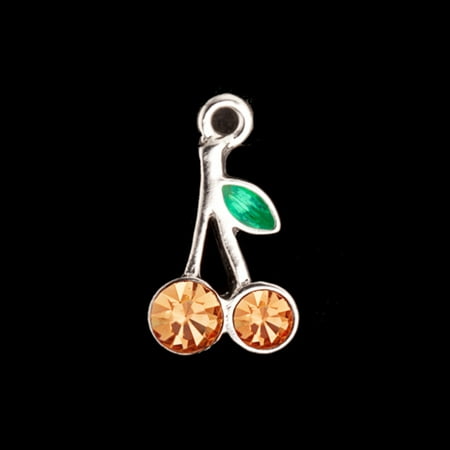 Czech Leaf Light - Green Enamel Leaf Cherry Silver-Plated Charms With Light Peach Preciosa Czech Crystal 16.5x10mm pack of 4pcs (3-Pack Value Bundle), SAVE $2