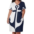 thumbnail image 3 of white and navy blue anchor Loose Pocket Dress birthday dress for women luxury 2025 Women's long dress Long dresses, 3 of 7