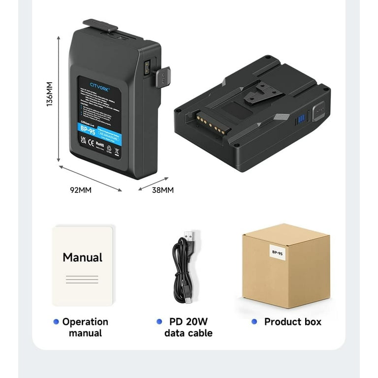 95 Wh V-Mount/V-Lock Battery with USB-C Input Charger and