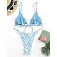 thumbnail image 5 of ZAFUL for Women Swimsuit Zebra Leopard Giraffe Print High Leg Thong String Bikini Swimwear Light Blue S, 5 of 7