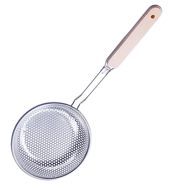 Inteprter Colador, colador, fideos, espátula para cocinar, Pasta, aceite, cuchara, colador, herramienta de cocina, mango de madera, acero inoxidable, Cocina y Comedor 18 # Inteprter HA000750-03
