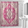 thumbnail image 4 of Vintage Ethnic Style Fabric Shower Curtain Medieval Pink Retro Flower Turkish Texture Washable Shower Curtains for Bathroom, Waterproof Bath Curtain with Hooks Home Decor 36x72in, 4 of 8