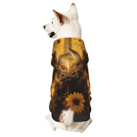 Cauagu Cute Cow Sunflower Field Pattern Winter Pet Hoodie Sweatshirts- Dog Hoodie Sweater with Leash Hole - Cute Dog Hoodie - Pet Clothes Puppy Cat Custume -XX-Large