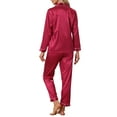 thumbnail image 3 of INSPIRE CHIC Women's Satin Pajama Sets Long Sleeves Tops and Pants 2 Pcs Loungewear S Red, 3 of 6
