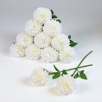 WuPing White Artificial Ball Chrysanthemum 12 Pcs Stems Faux Flowers with Bendable Stems for DIY Wedding Centerpiece Decor