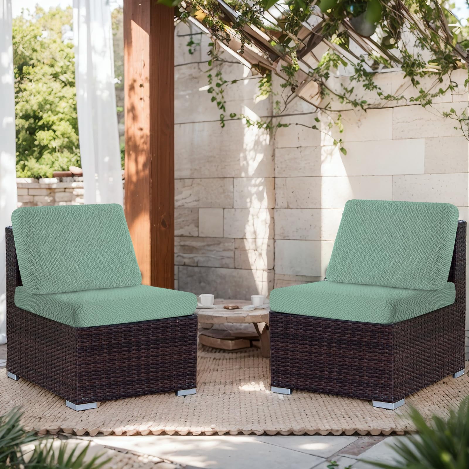 Outdoor Waterproof Couch Cushion Covers, Stretch Individual Patio Chair Cushion Outdoor Seat Cushion Pad