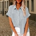 thumbnail image 2 of Linen Button Down Shirt Women! Yigetop Women's Spring Autumn Casual Double Pocket Short Sleeve Cotton Shirt Top Linen Shirts for Women Grey 2XL, 2 of 9