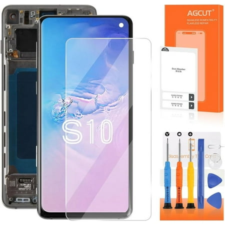 AMOLED for Samsung Galaxy S10 Screen Replacement for SM-G973F LCD for Samsung S10 Display Touch SM-G973U SM-G973W Digitizer Assembly Repair Part Black with Frame(Supports Fingerprint)