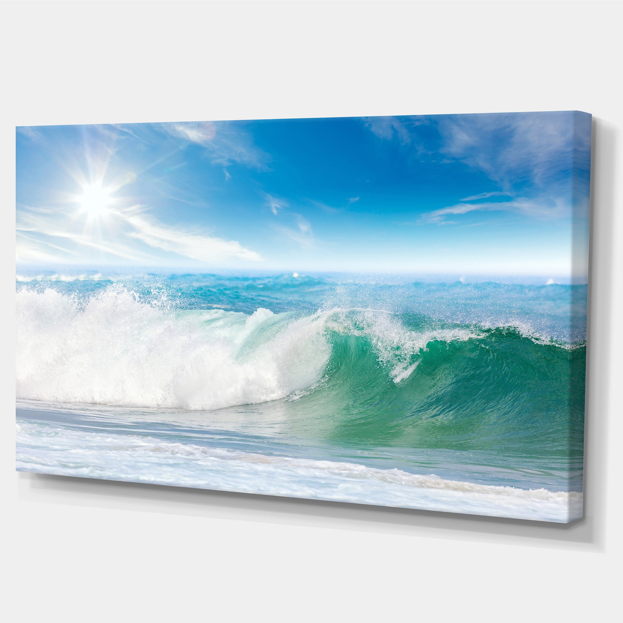 Designart 'White and Blue Waves under Sun ' Seascape Canvas Art Print