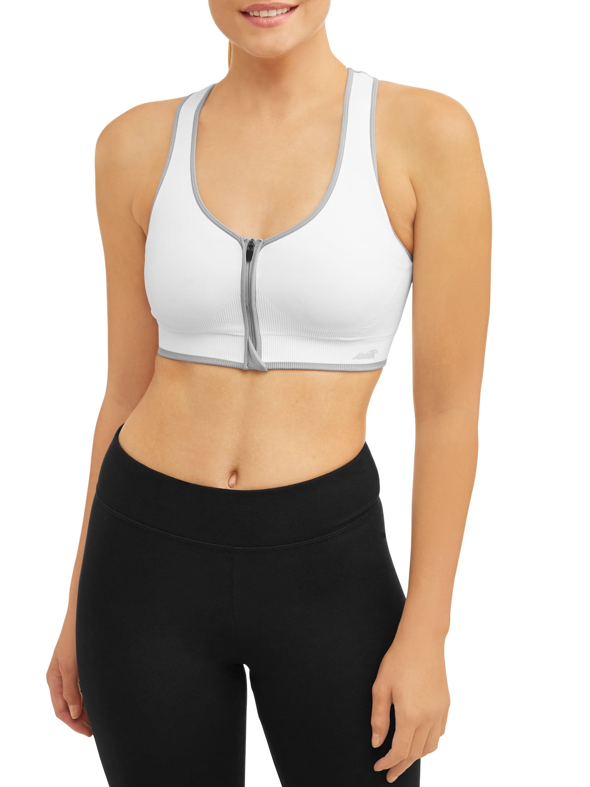 Seamless Sports Bra S M 2XL Zip Front Cooling Racerback Removable Pads Avia 
