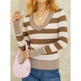 thumbnail image 4 of Nituyy Women Knitted Tops, Knit Striped V-Neck Long Sleeve Knitwear, 4 of 9