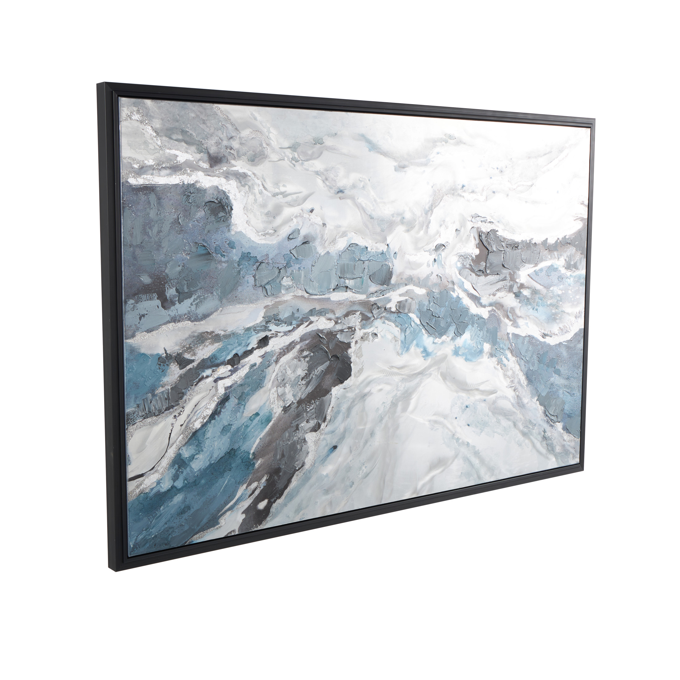 30" x 59" Abstract Framed Wall Art with Silver Foil Accents and Black Frame, by DecMode